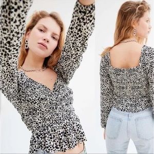 Urban Outfitters Leopard Print Ruched Long Sleeve Crop Top
